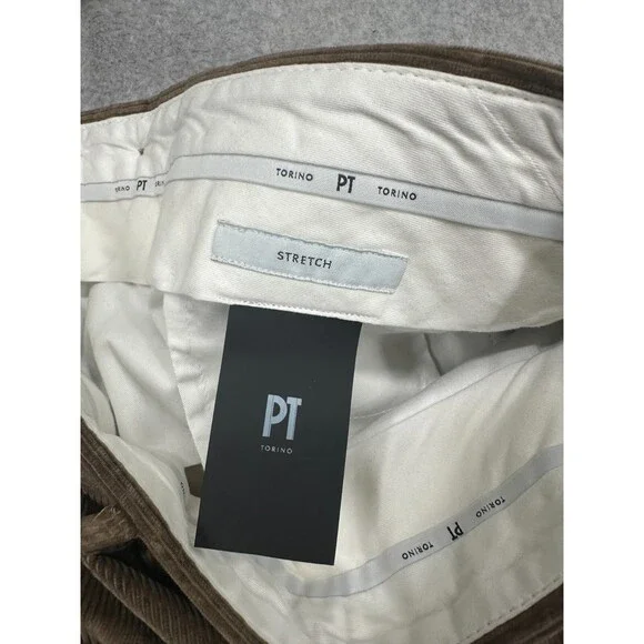 PT TORINO Corduroy Pants Mens Size Italy 54 US 38x28 Brown Slim Fit Cotton